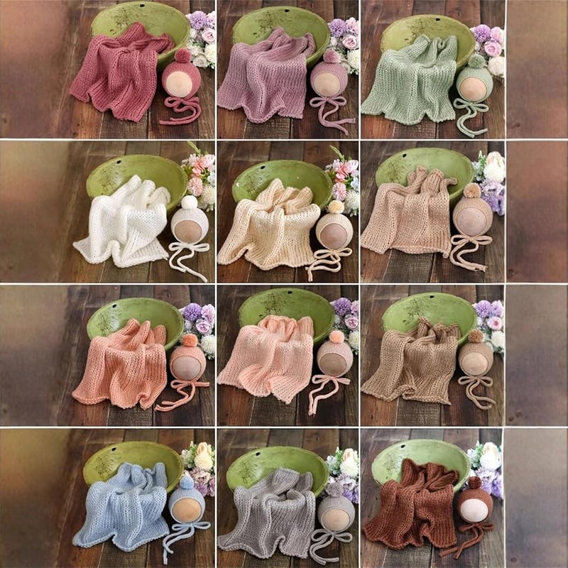 Camel Baby Photography Outfit Set With Hat Wrap Basket Rug Newborn Photoshoot Props - Image 2